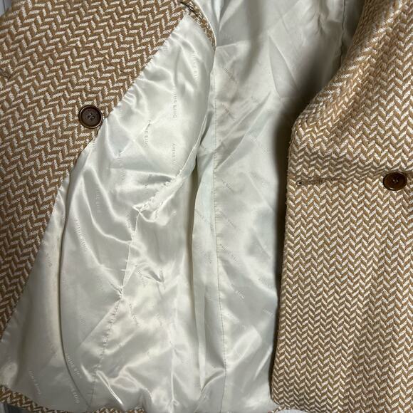 Anine Bing Tan Fishbone Wool Blend Double Breasted Relaxed Blazer Jacket Size S - Picture 15 of 16